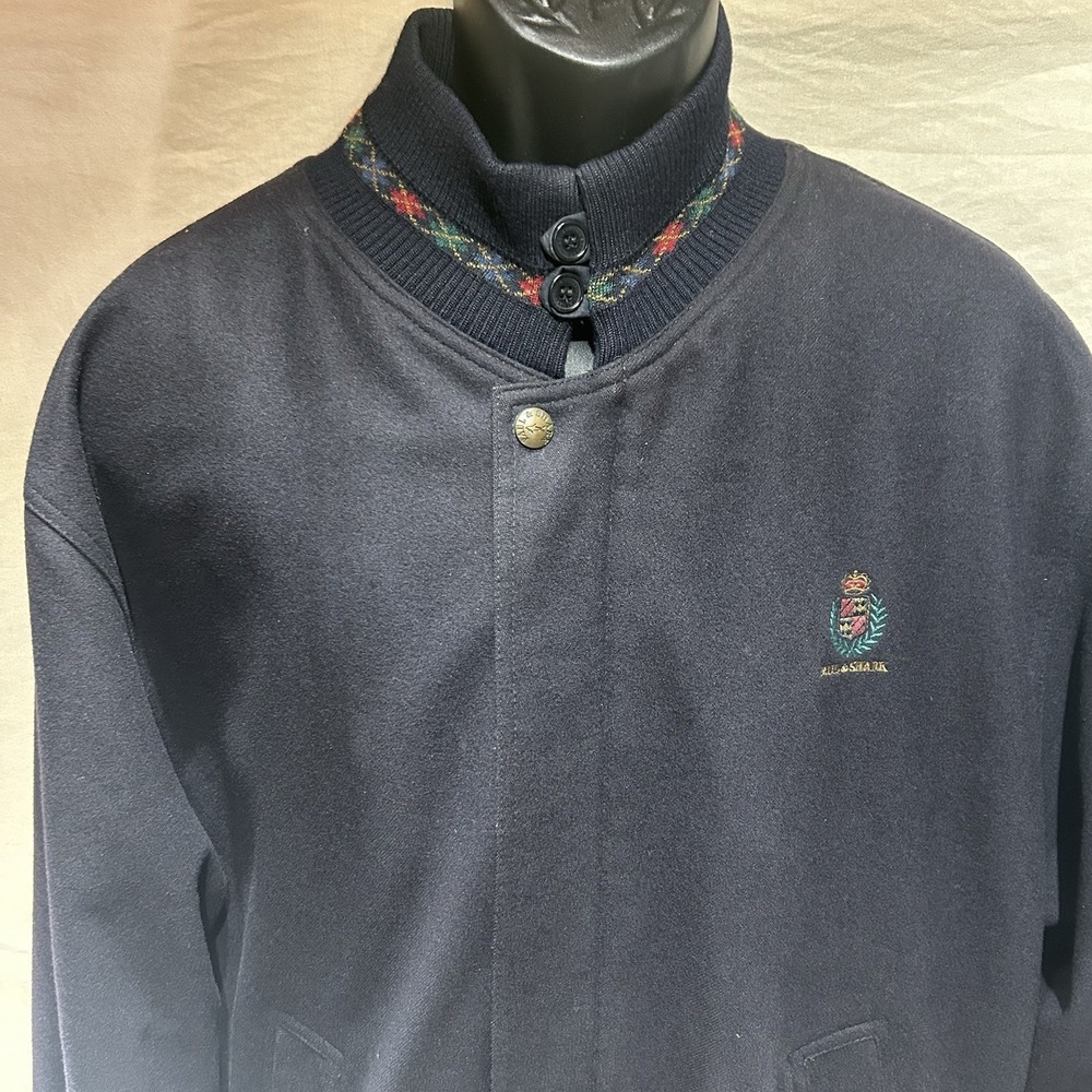 Vintage Paul & Shark Yachting Mens XL Navy Bomber Jacket Italy Made Argyle Crest